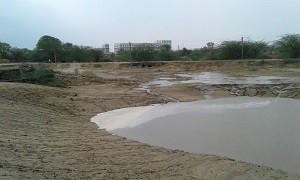 ग्राम पंचायत देलवाड़ा में मुख्यमंत्राी जल स्वावलम्बन अभियान के तहत बनाये गए मिट्टी के बंध में संग्र्रहित जलराशि। 