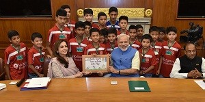 Hon. PM Shri. Narendra Modi and Smt. Nita Ambani at launch of Reliance Foundation Youth Sports